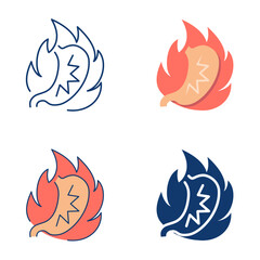 Stomach heartburn icon set in flat and line style