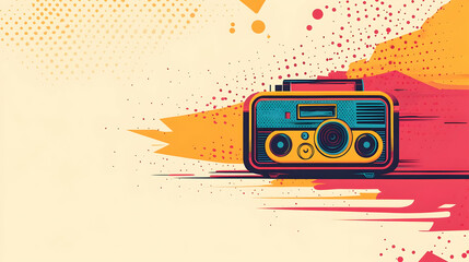 Fototapeta premium Colorful Radio Illustration on a Textured Background with Copy Space