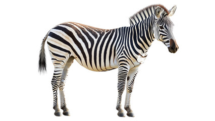 Fototapeta premium Isolated zebra standing isolated on transparent background, PNG file, with visible stripes and mane,