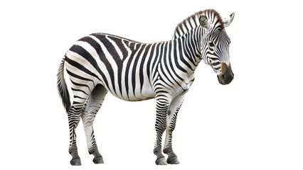 Fototapeta premium Isolated zebra standing isolated on transparent background, PNG file, with visible stripes and mane,