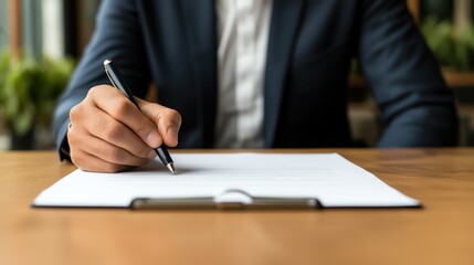 Businessperson making notes on a document while negotiating with a client, business deal, preparing for agreement