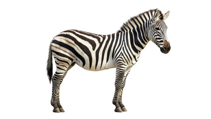 Obraz premium Isolated zebra standing isolated on transparent background, PNG file, with visible stripes and mane,