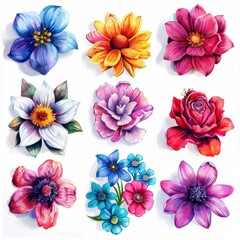 Colorful Flowers Arrangement on White Background for Spring Decor and Floral Design Inspiration Generative AI