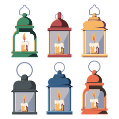 Candle lanterns vector cartoon set isolated on a white background.