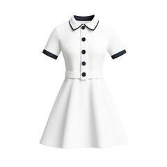 Stylish women's white dress with black accents and buttons