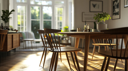 Obraz premium European style roadside dining chairs and tables, cafe view in chocolate brown 3d render