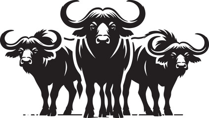 Group of Wild Buffalo Silhouette vector illustration isolated on a white background