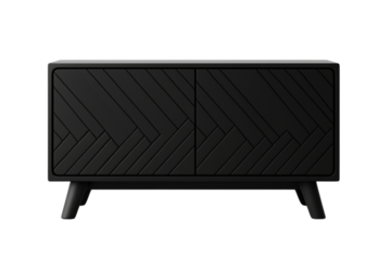 Modern black furniture cabinet with geometric design and storage