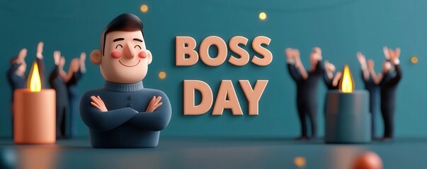 Boss receiving outdoor standing ovation, festive environment, 3D illustration