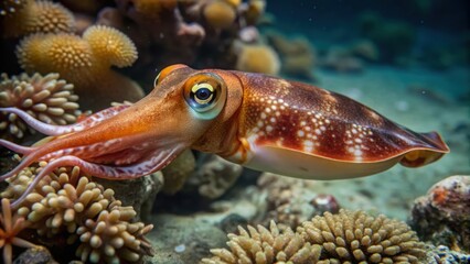 Cuttlefish swimming amongst coral