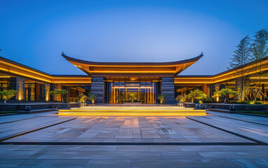 Obraz premium At night, the gatehouse of a residential community