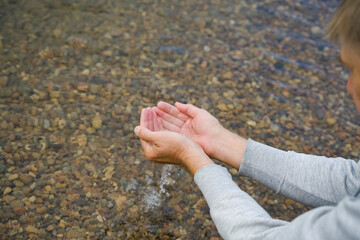 A handful of water. High quality photo.