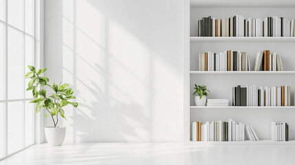 Fototapeta premium bookshelf interior book design shelf modern room education bookcase office furniture library illustration background.
