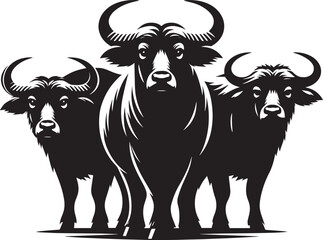 Group of Wild Buffalo Silhouette vector illustration isolated on a white background