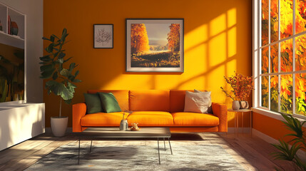 Fototapeta premium Wooden natural furniture in Scandinavian living room design, interior wall mock up, Modern living room interior with sofa and green plants,lamp,table on white wall background.
