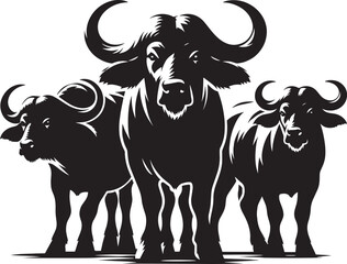 Group of Wild Buffalo Silhouette vector illustration isolated on a white background