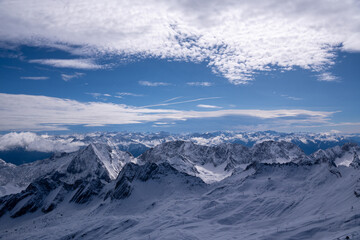 Alpenpanorama mit Schnee, Eibsee Wolken, Zugspitze