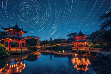 Obraz premium Pavilions, towers, and the starry sky