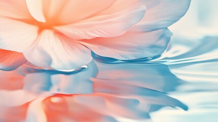 Soft pastel flower petal reflecting on gentle water surface in tranquil ambiance