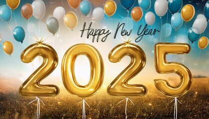 Write Welcome happy new year 2025 on balloons