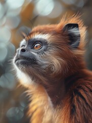 Fototapeta premium Close up of Titi Monkey, Callicebus species, perched on a tree branch in the wild