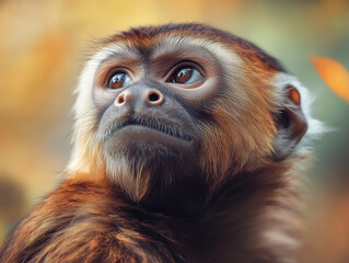 Fototapeta premium Capuchin Monkey, Cebus capucinus, close up with warm tones in a natural forest