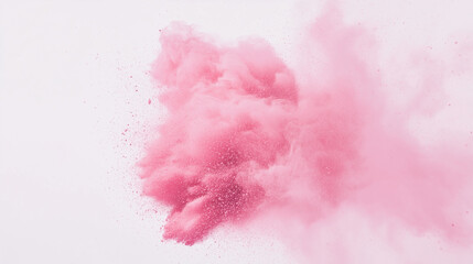 Obraz premium ピンク色のパウダーが爆発する瞬間を白背景にリアルに描いたAI生成画像