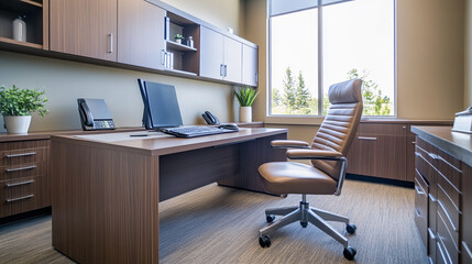 Obraz premium Luxury and contemporary lobby area interior design in white and wood style with reception counter, Modern office meeting room interior.