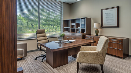  modern office interior render, Stylish Scandinavian interior of home creative desk with mock up computer screen.