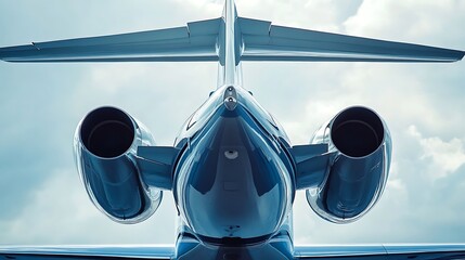 Close-up view of a private jet's tail section and twin engines