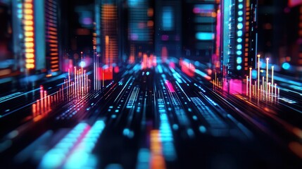 A futuristic city of investment platforms, glowing with streams of liquidity connecting global financial markets, vibrant and modern