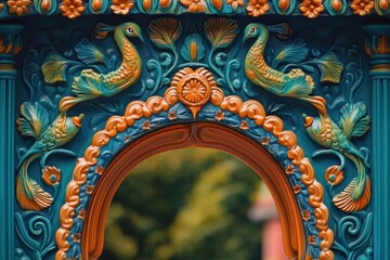 Naklejka premium The blue and gold design on the archway is very intricate and detailed