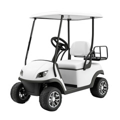 White golf cart parked on a course, ideal for leisure transport
