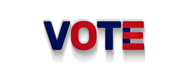 the word VOTE as the voting for the presidential election, elections in the USA, vibrant colors as the flag of the United States of America, red and blue as democrats and republicans