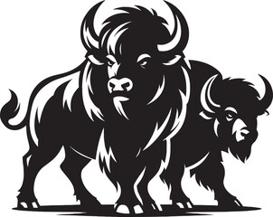 Group of Wild Buffalo Silhouette vector illustration isolated on a white background