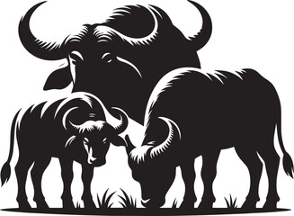 Group of Wild Buffalo Silhouette vector illustration isolated on a white background