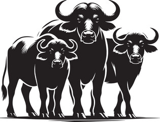 Group of Wild Buffalo Silhouette vector illustration isolated on a white background