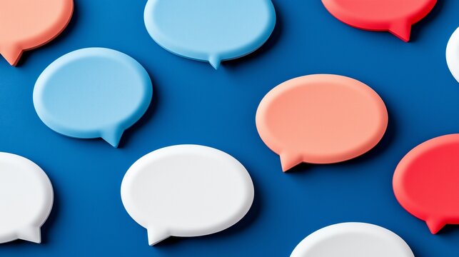 Colorful speech bubbles scattered across a blue background creating a vibrant and playful visual display.