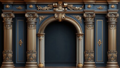Obraz premium Ornate Gold and Blue Architectural Columns with an Arched Opening