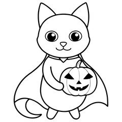 Cute Halloween Cat with Pumpkin Vector for Creative Projects
