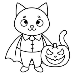Adorable Cat Illustration Holding a Pumpkin for Festive Designs
