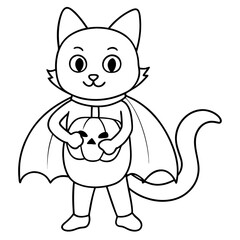 Charming Cat with Pumpkin Line Art for Kids' Crafts