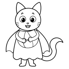Charming Cat with Pumpkin Line Art for Kids' Crafts