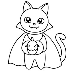 Simple Cat and Pumpkin Outline for Coloring Pages