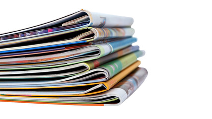Stack of magazines, isolated on transparent background, PNG file, sharp and clean,