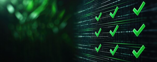 A digital interface showing a completed project timeline with green check marks, highlighting the structured accomplishment of business goals