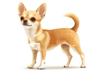 A cute, small Chihuahua dog standing elegantly, showcasing its playful and vibrant personality in a delightful illustration.