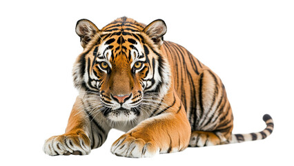 Obraz premium Tiger crouching, ready to pounce, isolate isolated on transparent background, PNG file,
