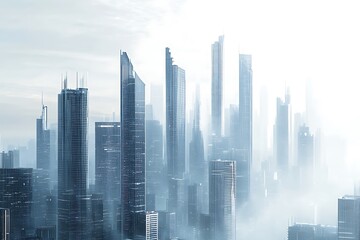 Fototapeta premium Futuristic view of a city with high-rise buildings and modern towers, representing urban progress and advanced architectural development.