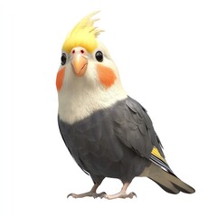 Obraz premium A vibrant cockatiel standing confidently with bright feathers, showcasing its charming personality in a clear background.